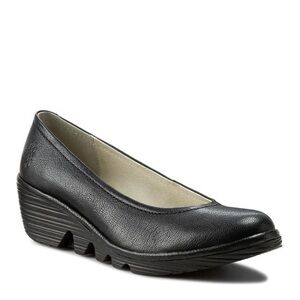 Fly London Black Leather Wedge Loafers